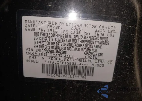 2020 Nissan Kicks Sv Xtronic Cvt from USA, damaged, VIN 3N1CP5CV8LL549288